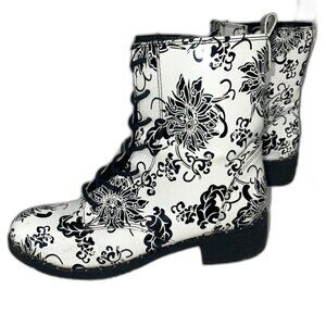 Journee Collection Yvonne Women's Lace-Up Zip Floral Combat Boots White/BLK 7.5